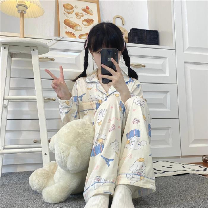 Ins Style Simple Korean Style Long-Sleeved Pajamas Women's Autumn 2022 New Girl's High-End Homewear Trousers Suit