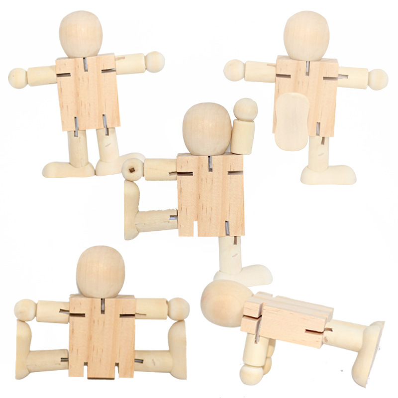 Variety Wooden Robot White Blank Wooden DIY Wooden Puppet Children Painting Coloring Graffiti Art Materials