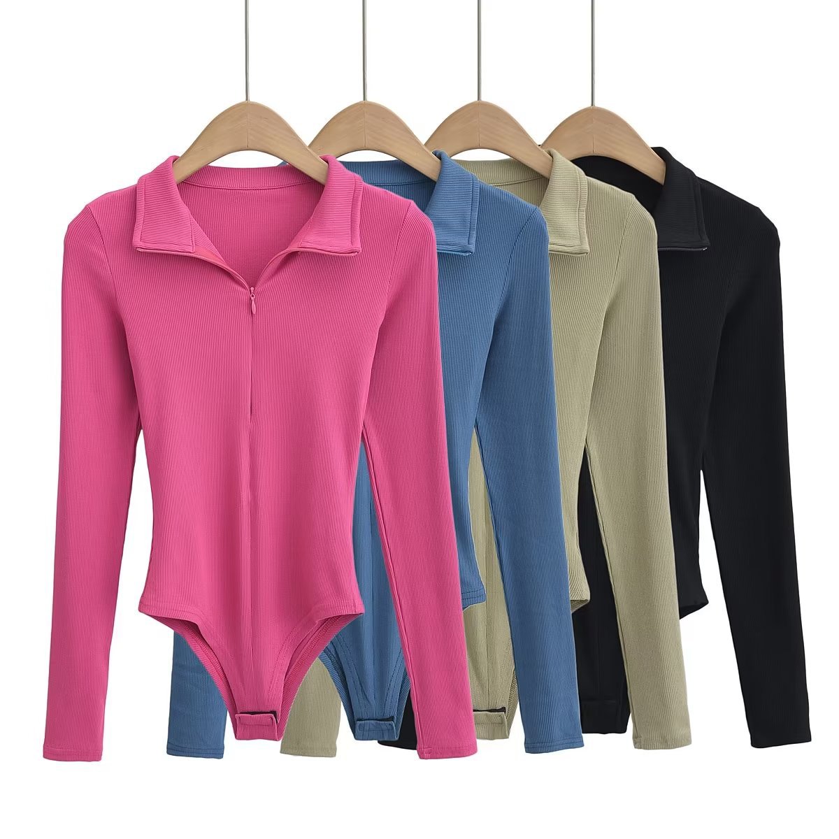 维瑞蒂外贸 欧美风新款女装辣妹性感修身运动翻领显瘦长袖连体衣