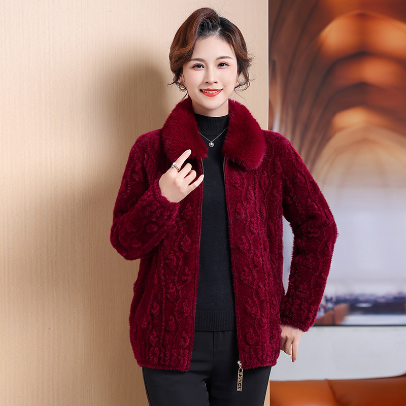 毛领貂绒外套短款2023秋冬新款宽松大码高端洋气妈妈貂毛皮草大衣