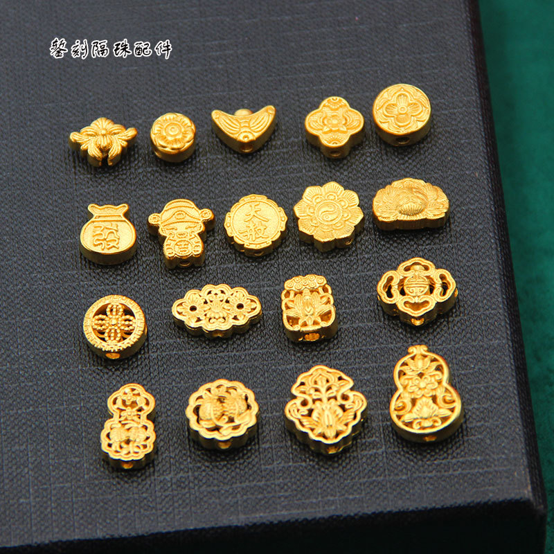 quality alluvial gold vintage carved old gold flower good moon round hollow out spacer beads diy necklace accessories bracelet accessories in stock wholesale