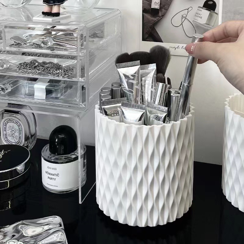 Simple Makeup Brush Storage Large Capacity Rotary Light Luxury Pen Holder Dresser Table Finishing Storage Box Wholesale