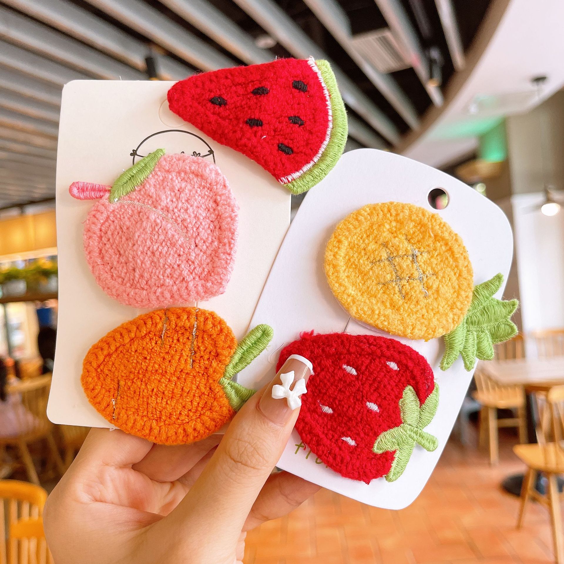 可爱针织毛线发卡简约女童宝宝水果侧边夹子秋冬新款卡通发夹头饰