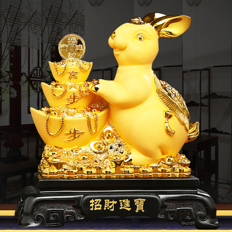 招财进宝兔子摆件生肖兔年绒沙金兔子保险公司开门红年会活动礼品