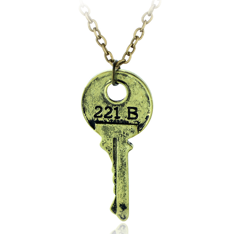 跨境欧美影视周边 神探夏洛克221b公寓钥匙古青铜吊坠项链饰品