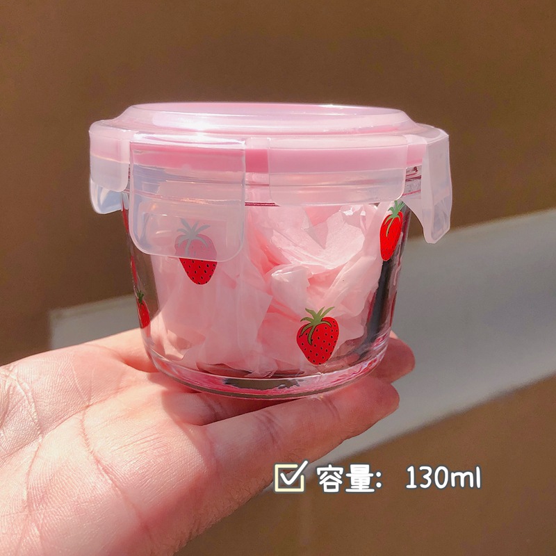 Korean Ins Style Strawberry Mini Sealed Box Cute Girl Heart Glass Dried Fruit Snack Box Small Capacity Crisper