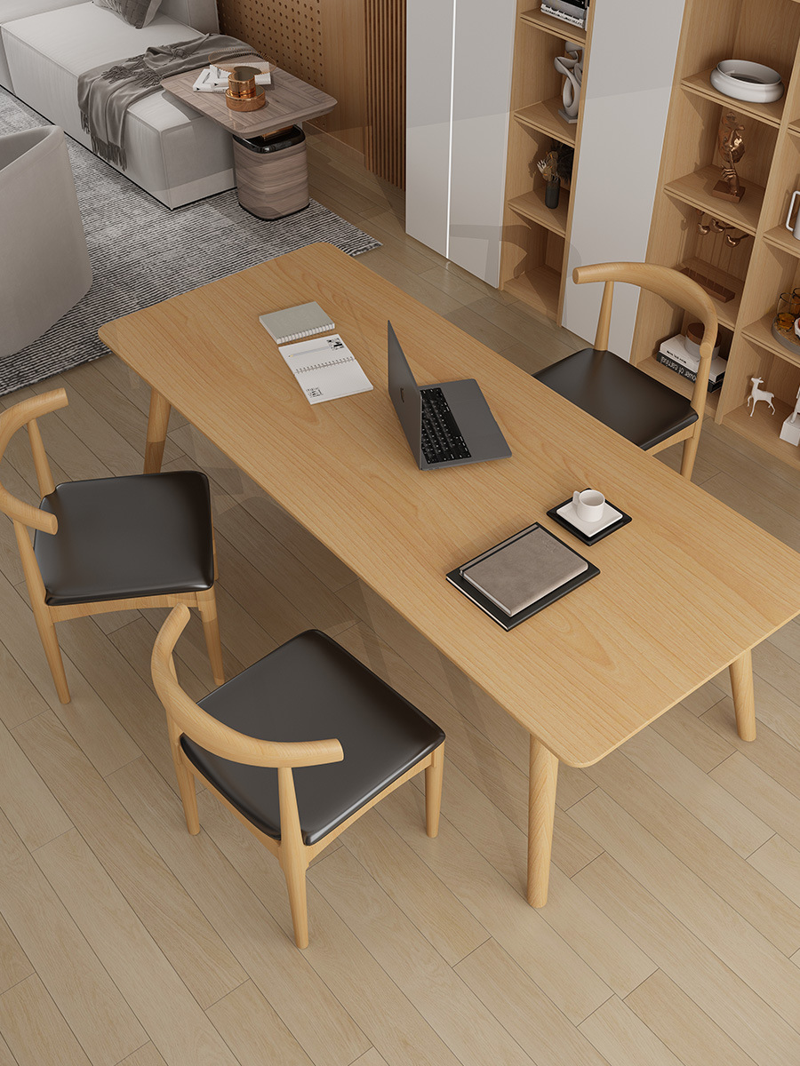 新欧式实木原木长桌办公桌休闲实木桌洽谈桌轻奢风办公桌办公家具