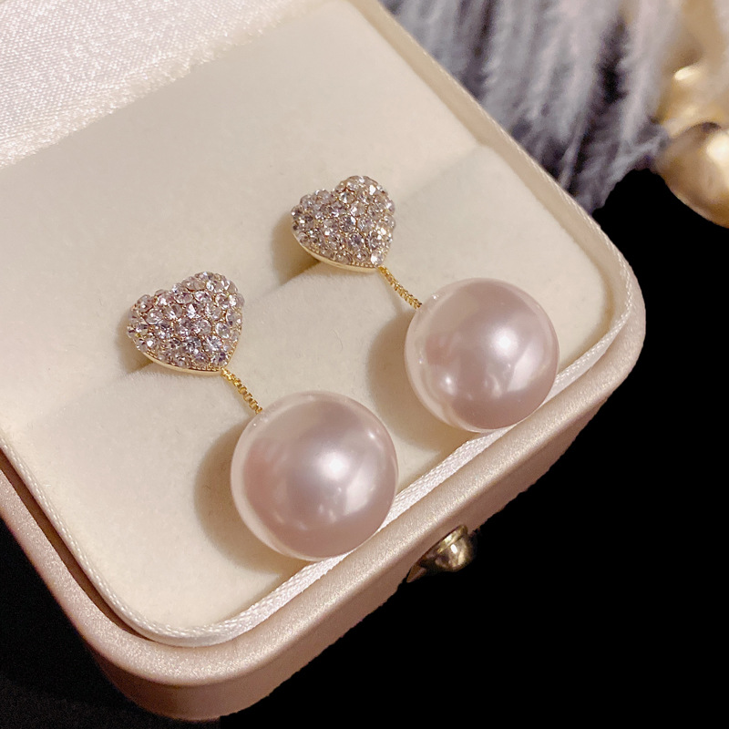 One Style for Dual-Wear Pearl Diamond Love Heart Earrings Niche Silver Stud Earrings 2022 New Fashion Temperament Girl Earrings