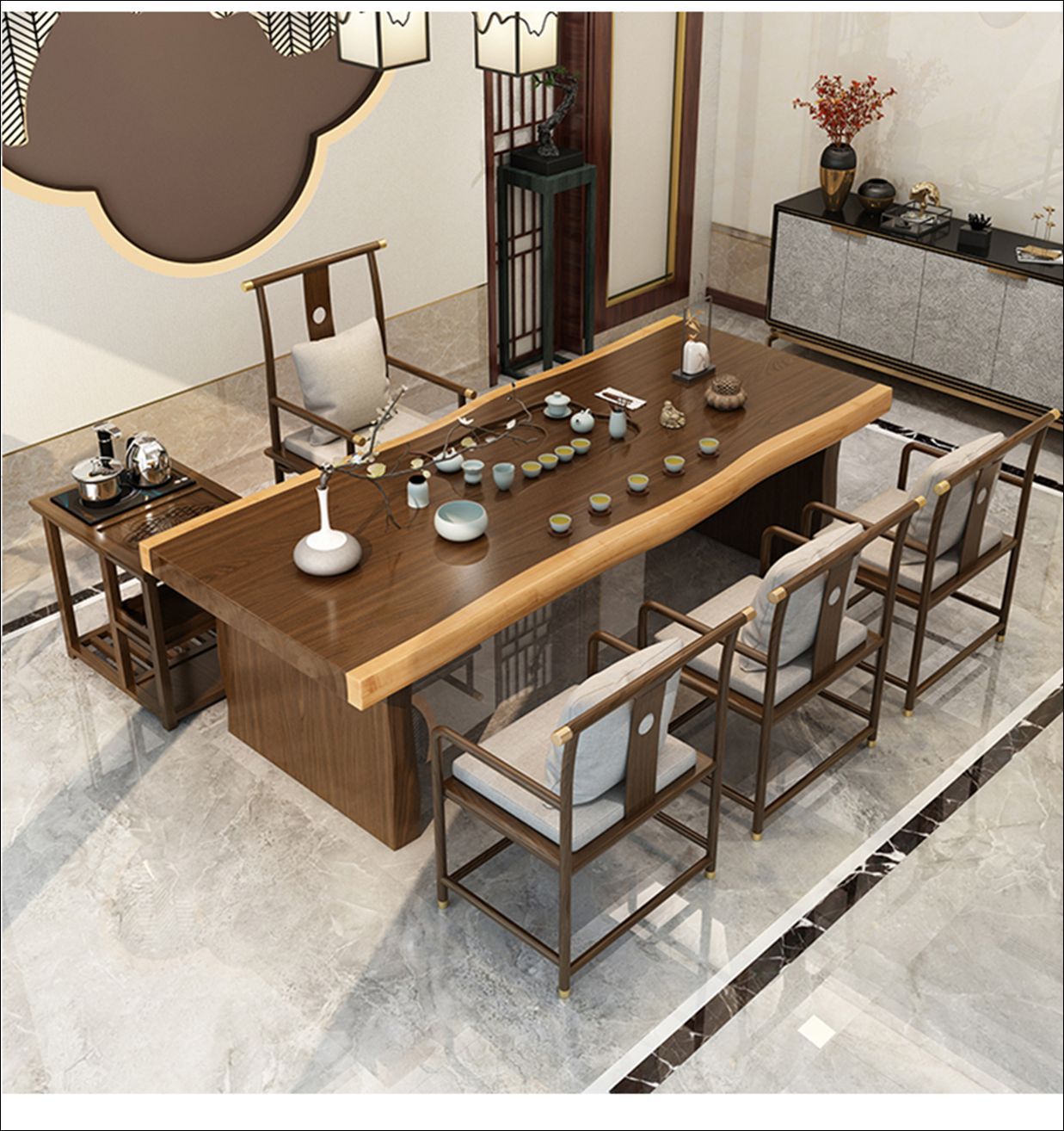 实木茶桌椅组合功夫茶台办公室禅意茶几茶具套装一体中式大板茶桌