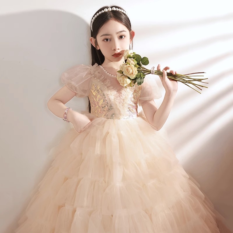 女童礼服高级感生日宴会公主裙小女孩主持人晚礼服儿童钢琴演出服