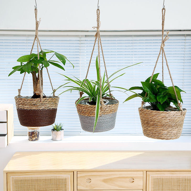 吊盆挂盆悬挂式盆草编吊篮编织花盆藤编绿植悬挂花篮欧式田园装饰
