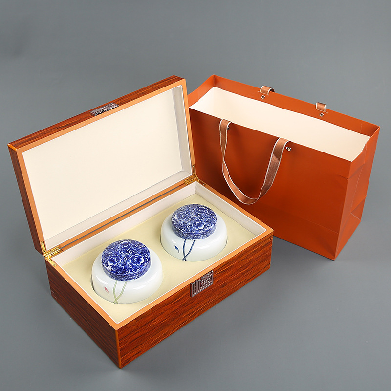 荷花陶瓷茶叶罐礼盒包装散装茶叶密封罐包装空盒【20套起包邮】