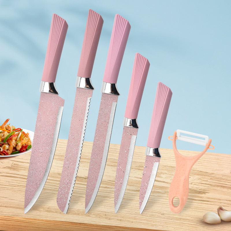 Stainless Steel Kitchen Knives Western Kitchen Knife Chef Knife in Stock Wholesale Handmade Gift Box Knife Fan-Shaped Handle Six-Piece Set