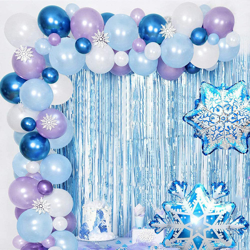 Ice and Snow Theme Party Balloon Garland Arch Kit Children's Birthday Balloon Set Snowflake Aluminum Film Balloon Decoration