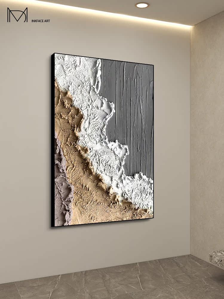 侘寂风玄关装饰画走廊入户背景墙挂画现代客厅沙发竖幅大壁画