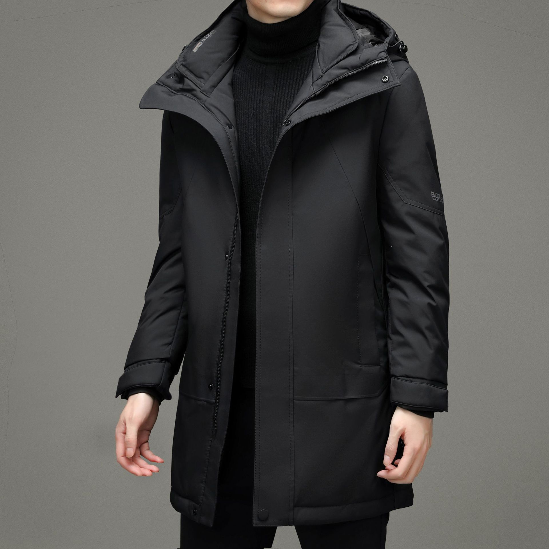 中年男士羽绒服中长款加厚外套商务休闲连帽宽松风衣男装