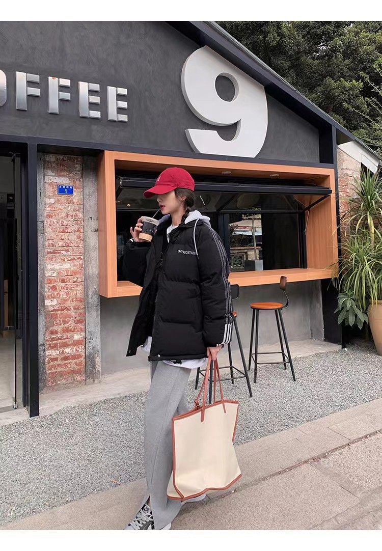 2021新款羽绒服女短款连帽撞色加厚假两件卫衣帽韩版羽绒服外套潮