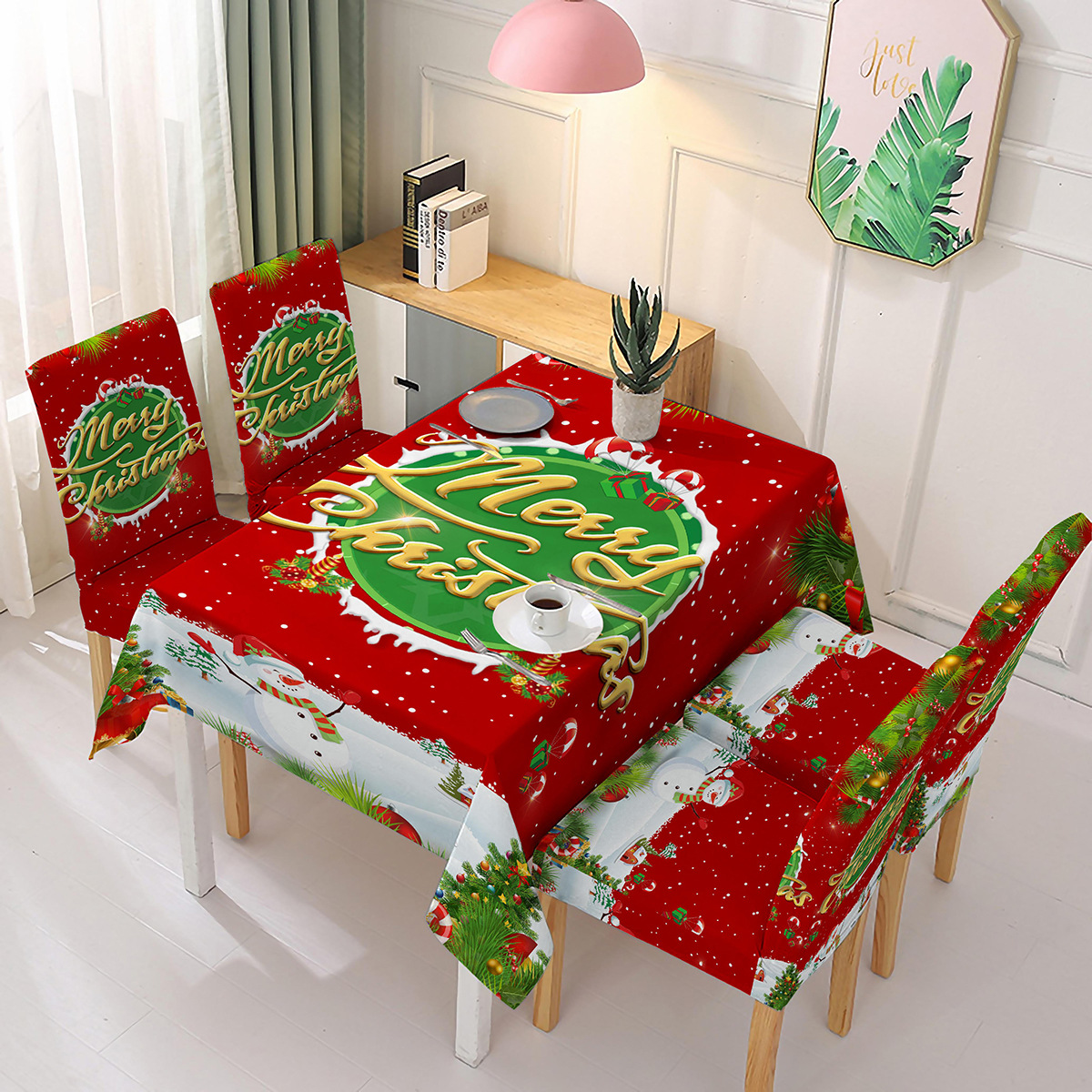 New Cross-Border Christmas New Polyester Waterproof Tablecloth One-Piece Printed Chair Cover Jubilant Decoration Cartoon Christmas Old