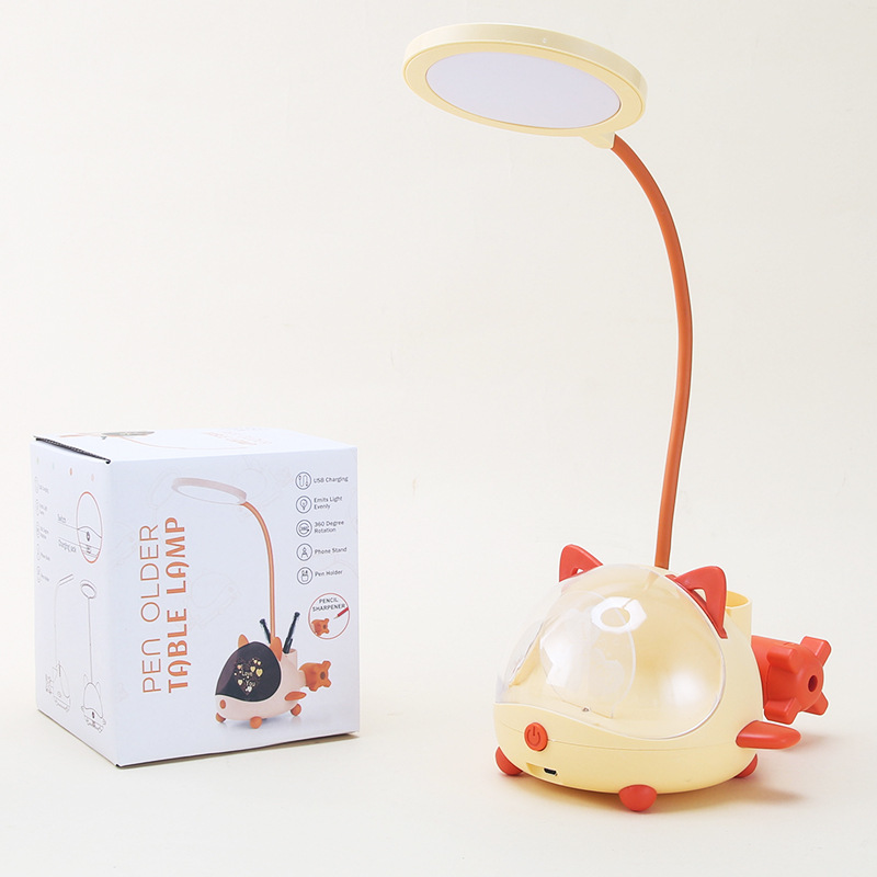 Three-Gear Light-Changing Cute Pet Space Aircraft Small Night Lamp Pencil Sharper Mobile Phone Bracket Multi-Functional Table Lamp Company Gift