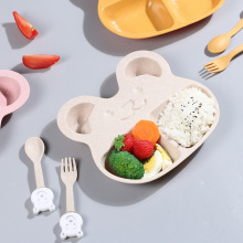 儿童餐盘套装小麦秸秆辅食饭盆儿童分格食盆卡通小熊餐具加工定制