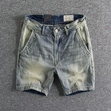 男士牛仔短裤复古水洗2023做旧工装中裤潮流夏季青年五分裤沙滩裤