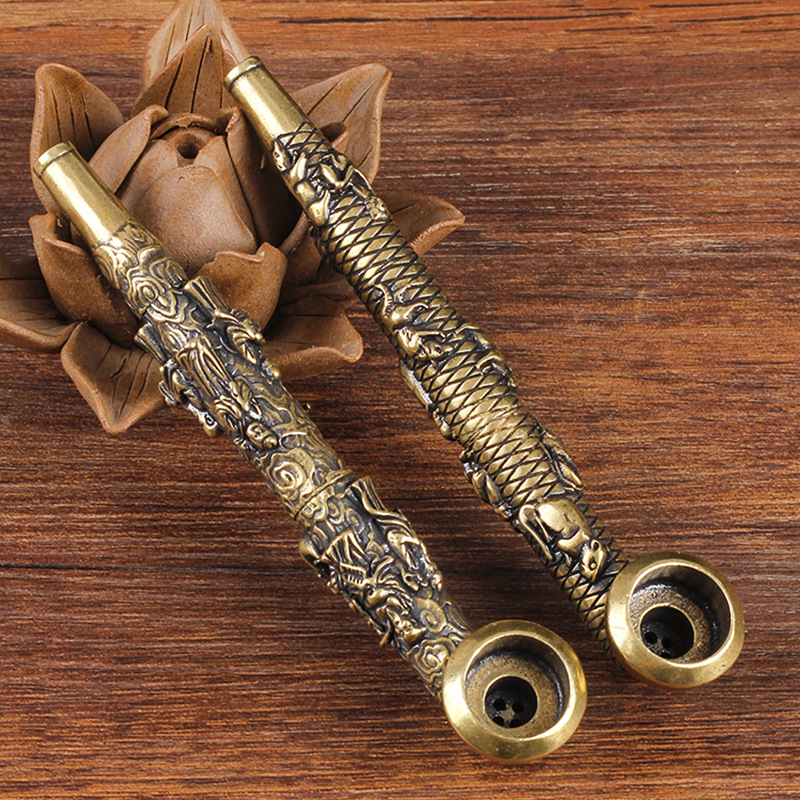 纯铜烟杆烟丝卷烟两用小烟杆浮雕十二生肖金属烟杆直通无过滤烟嘴