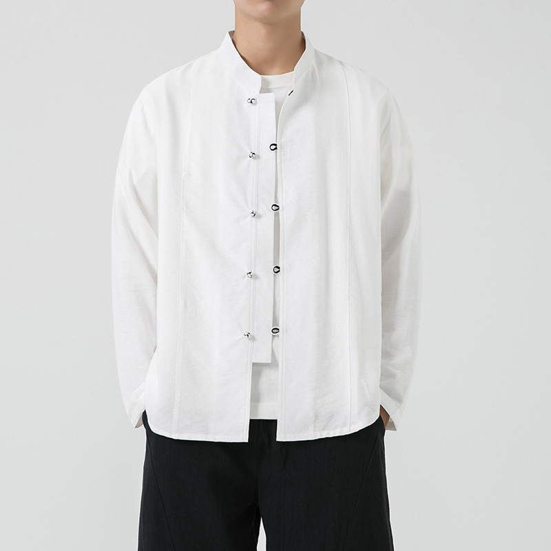 国风长袖男上衣高品质锦棉衬衫特色盘扣秋冬打底衫汉服大码长袖
