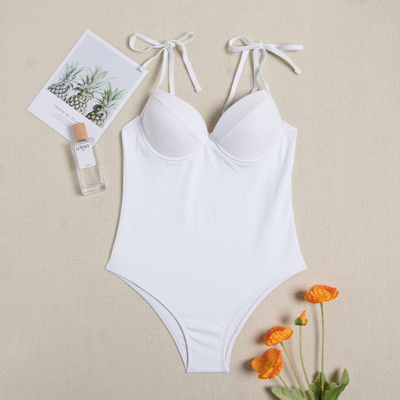 2022新款跨境高腰白色出口连体性感三角连体现货高叉泳衣比基尼女