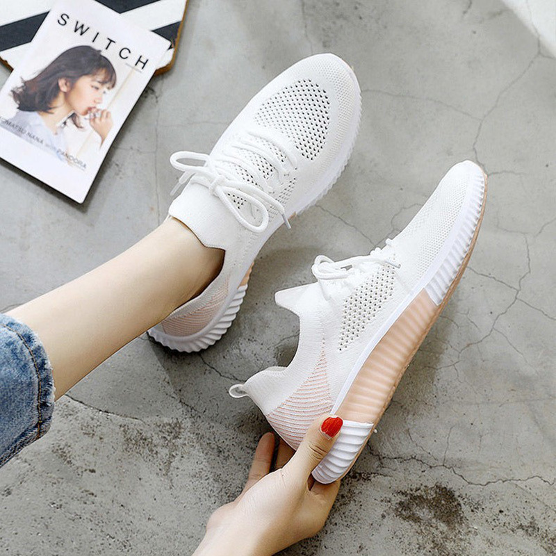 White Shoes for Women 2021 New Trendy Socks Shoes Sneaker Versatile Student Shoes Breathable Mesh Board Shoes One Piece Dropshipping