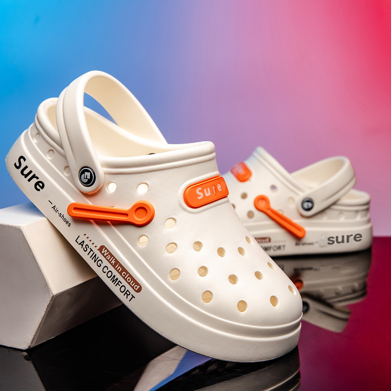 男士洞洞鞋2024新款防滑厚底休闲外穿韩版沙滩软底护士包头拖鞋男-阿