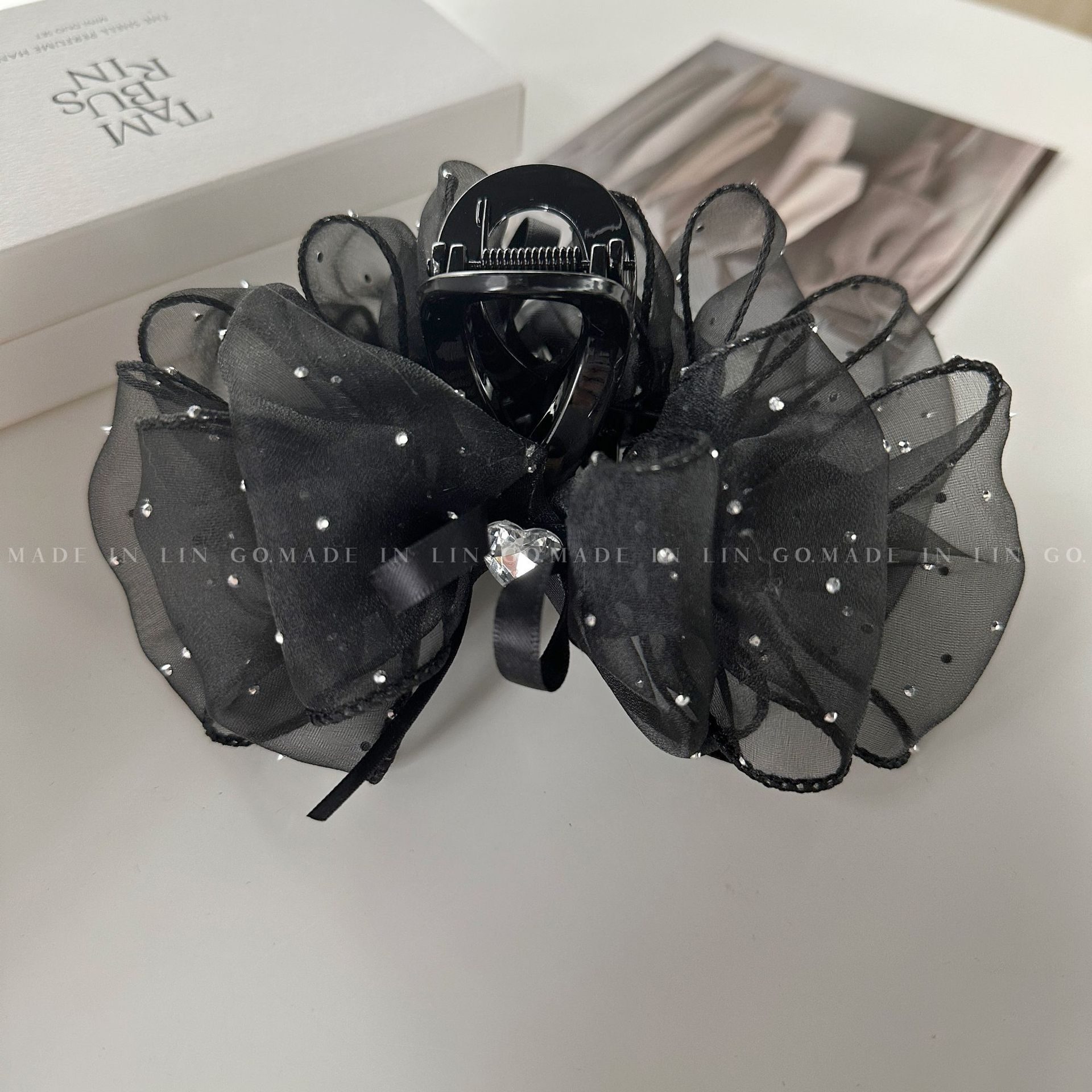 New Black Small Version Fluffy Bubble Grip Elegant Cloud Bow Shark Clip Elegant All-Match Double-Sided Hair Accessories