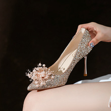 868-138一件代发时尚结婚新娘鞋2022冬季新款浅口超高尖头高跟鞋