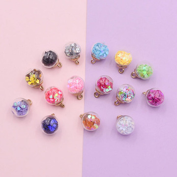 透明带ab彩爱心玻璃球耳饰吊坠配件 diy玻璃饰品配件