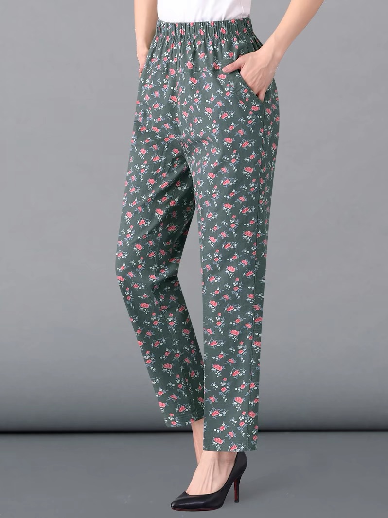 妈妈短裤夏季薄款棉麻外穿中老年女裤中年夏天50岁大码条纹五分裤