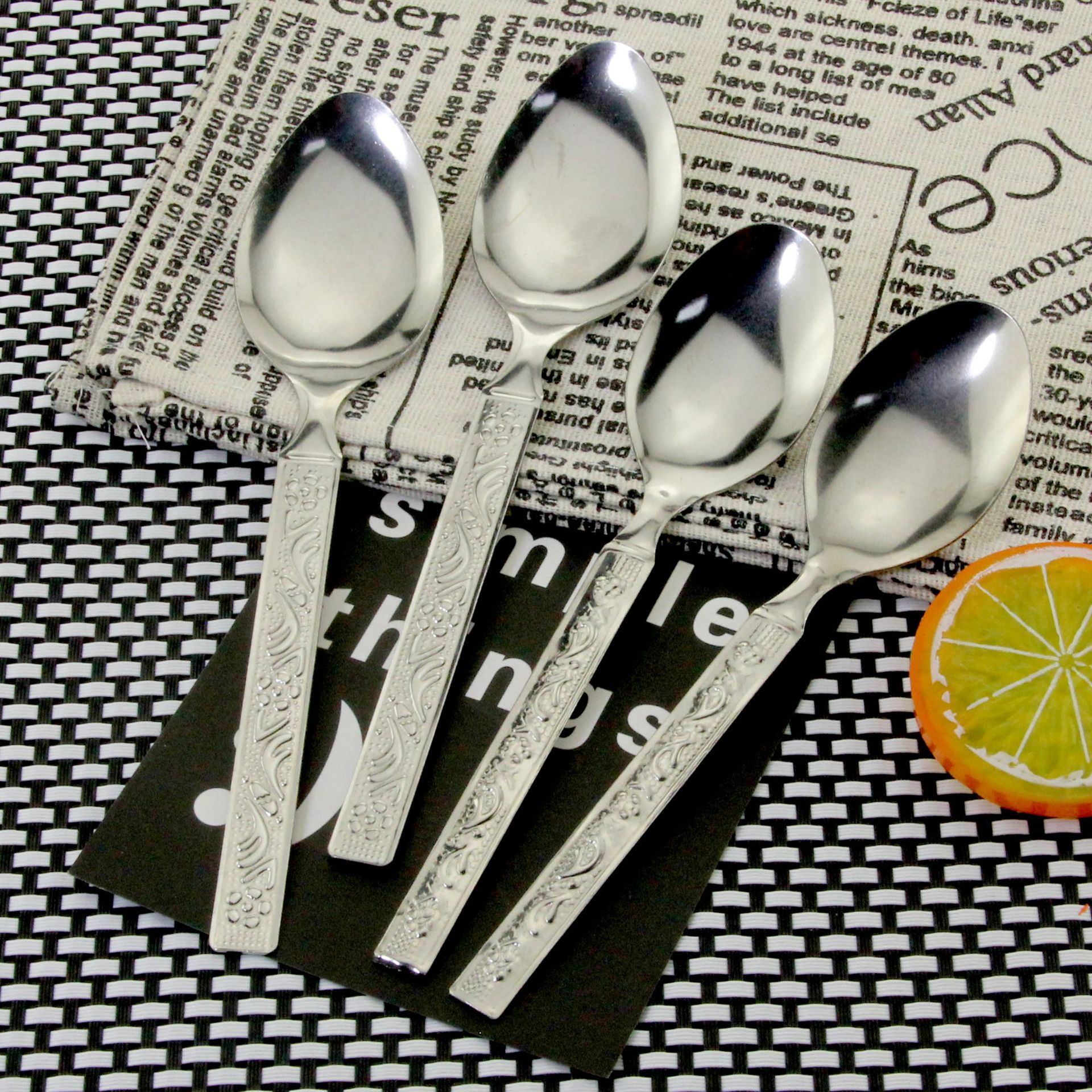 Supply Export India Stainless Steel Spoon Square Handle Square Head Knife, Fork and Spoon Pointed Handle Soup Spoon Small Spoon Tea Spoon