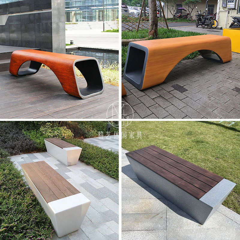 玻璃钢休闲椅木纹漆环形坐凳创意长凳木质座椅户外商场公园休息椅