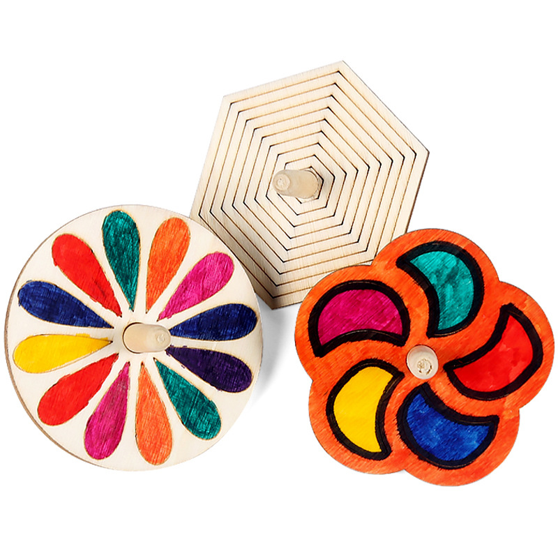 陀螺木质手工自制白胚手绘趣味活动小朋友幼儿园色彩玩具创意制作