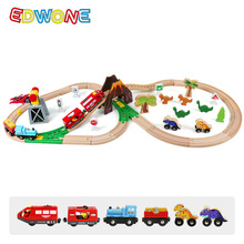 EDWONE 恐龙火车轨道火车玩具木制轨道拼装组合儿童玩具火车套装