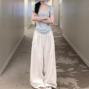 费尼兹主义 法式压褶白色休闲裤女夏季宽松长款阔腿裤简约长裤潮