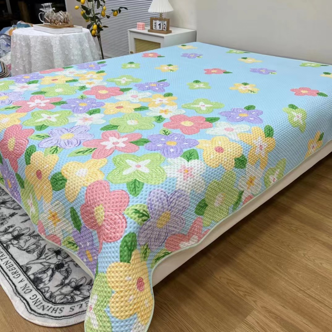 2022新款芦荟棉四季床盖双人床保暖印花包边床盖礼品厂家批发代发