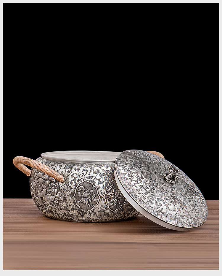 [招代理] 八宝银锅纯银999煲汤煮茶家用纯银厨具餐具大号带盖汤锅