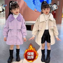 女童翻领棉服外套2022新款冬装儿童洋气加绒童装女孩皮衣派克服
