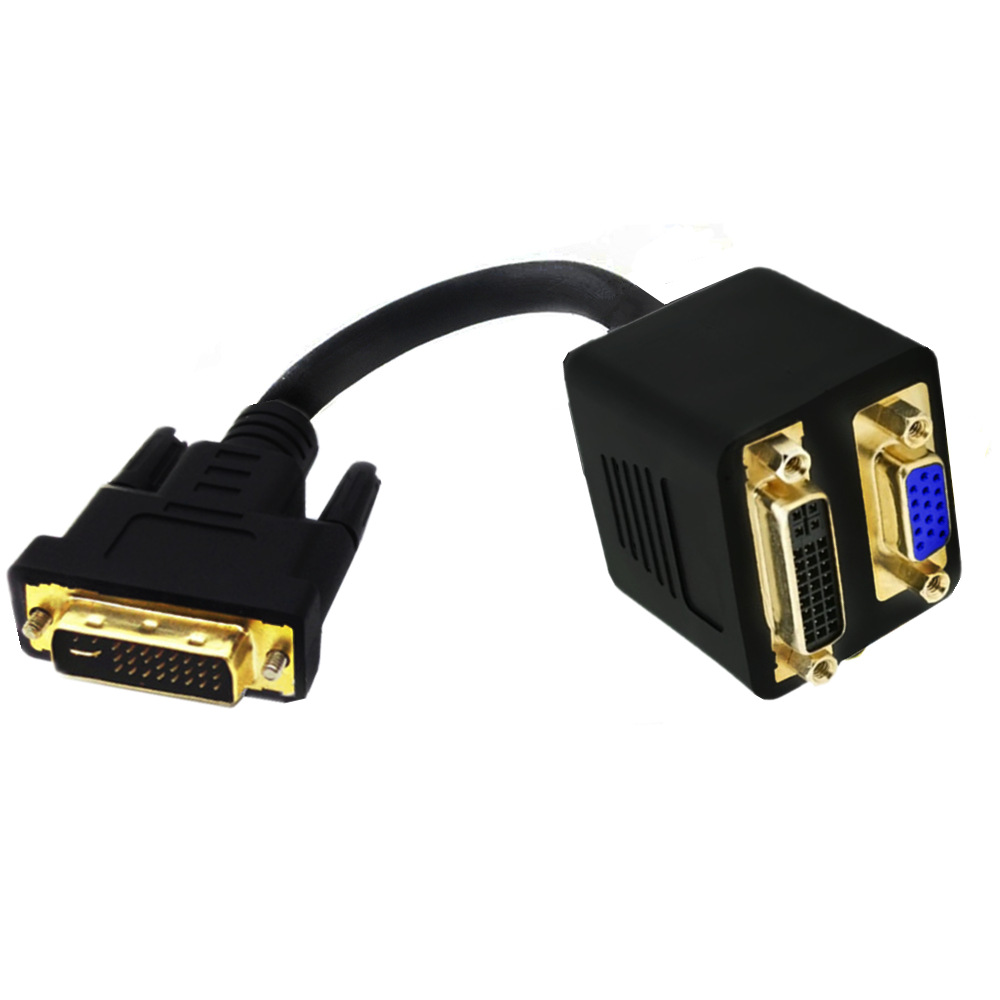 dvi24 5公转dvi24 5母 vga母一分二连接线dvi公对母/vga双胞胎线