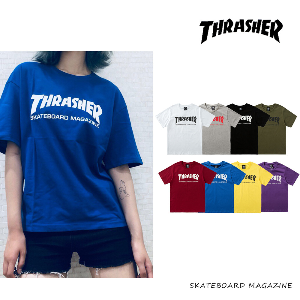 高版本欧美潮牌thrasher基础款字母logo印花男女情侣短袖t恤-阿里巴巴
