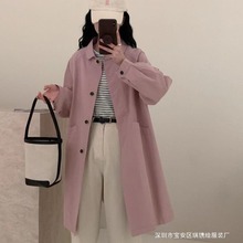 简约时尚中长款纯色翻领外套女 2024春季新款宽松休闲纯色风衣