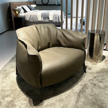 意式轻奢极简单人沙发休闲椅家用懒人沙发椅真皮客厅现代简约沙发