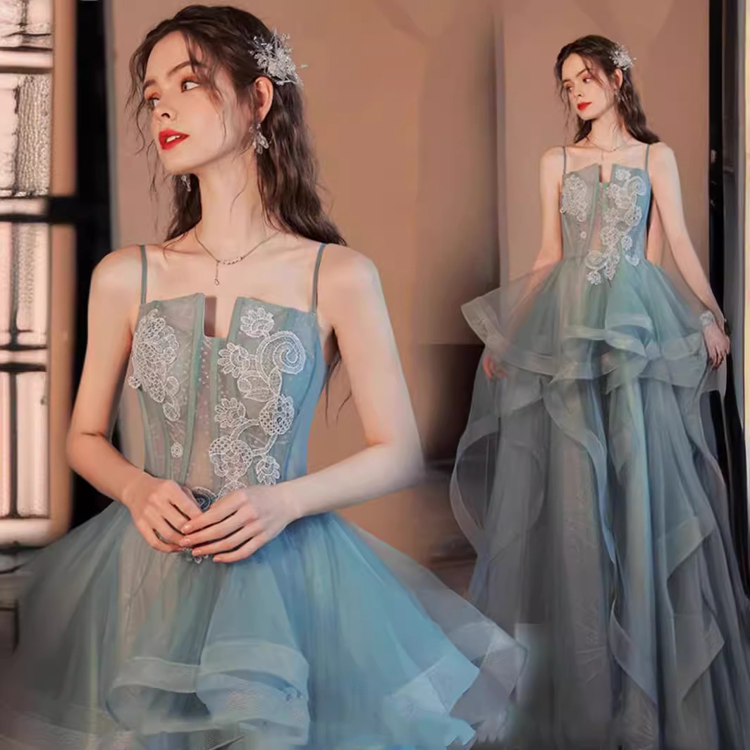 清新气质绿色吊带新娘结婚敬酒服宴会表演演出艺考婚纱礼服-阿里巴巴