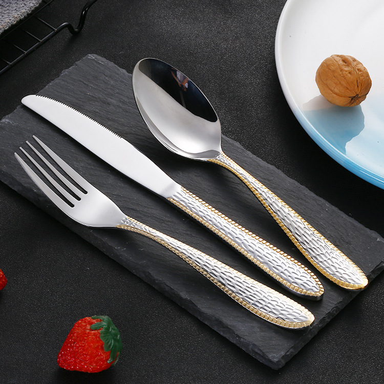 Mirror Polished Middle East Market Gold Plated Tableware Russian Gold Plated Knife, Fork and Spoon Suit Stainless Steel Knife and Forks