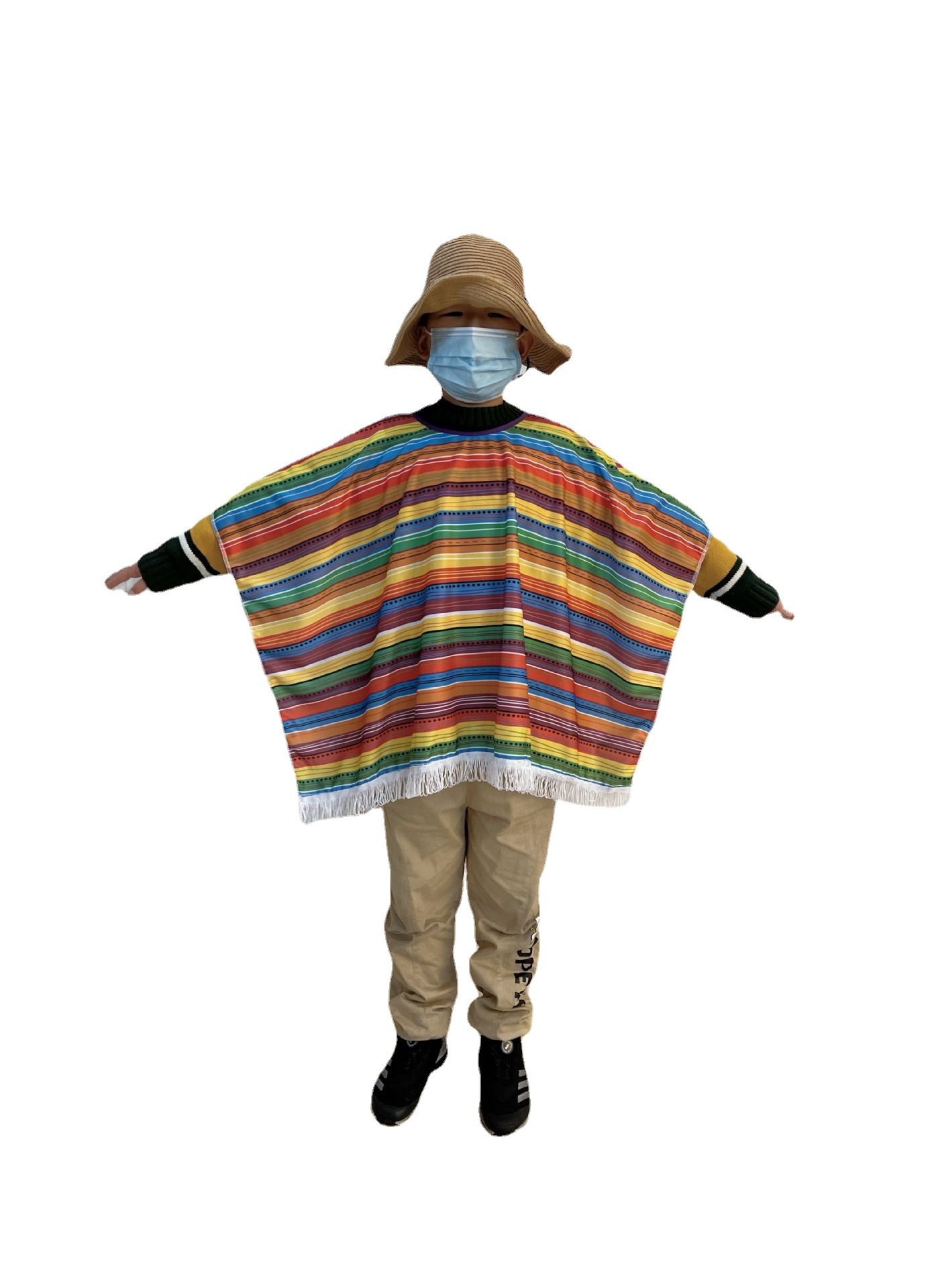 跨境工厂墨西哥披风成人披风儿童披肩条纹万圣节斗篷节日派对礼服