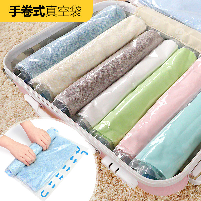 Hand Roll Compression Bag Vacuum Bag No Pumping Clothing Luggage Organizing Folders Clothes Case Travel Business Traveling Portable